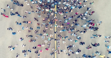 People crowd bird-eye view