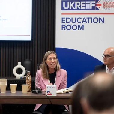 Anna Jakobsen speaking during the UKREiiF event