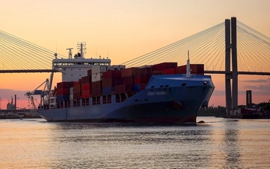 Commercial cargo ship with container