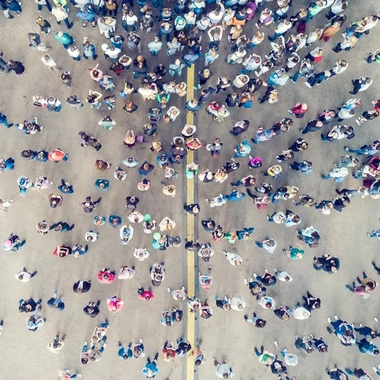 People crowd bird-eye view