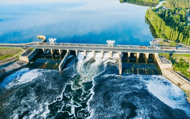 Hydroelectric Dam with flowing water