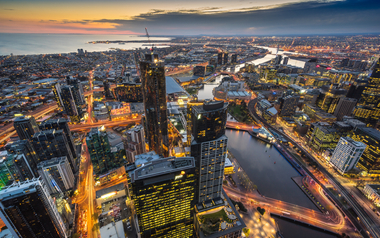 Aerial view of Melbourne city skyline