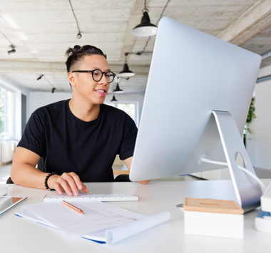 Young adult working on computer