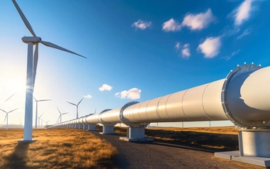 hydrogen pipeline surrounded by wind turbines