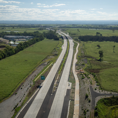 Aerial view of the M12 Motorway through open landscape