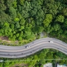 aerial view of highway and cars