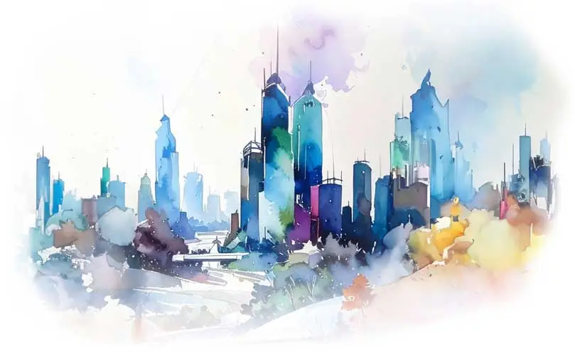 City painted by water color paint