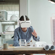 female architect wearing virtual reality glasses