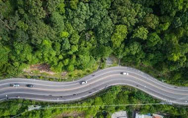 aerial view of highway and cars