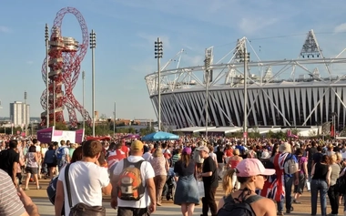 Crowd of people outside the Olympic stadium