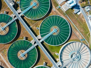 aerial view of a water or wastewater treatment facility