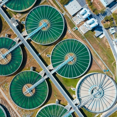 aerial view of a water or wastewater treatment facility