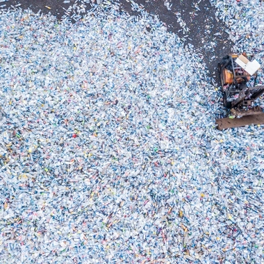 Top view of truck going through waste